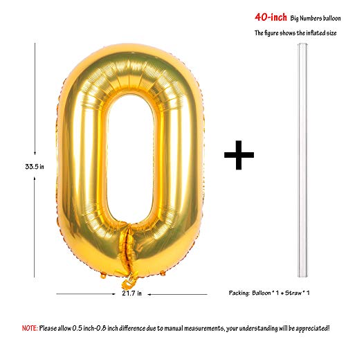 40 Inch Gold Digit Helium Foil Balloon - Gold Number 0 for Birthday Party