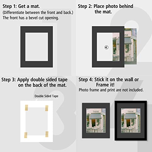 Pack of 10, Acid-Free Black Pre-Cut 11x14 Picture Mat for 8x10 Photo with White Core Bevel Cut Frame Mattes