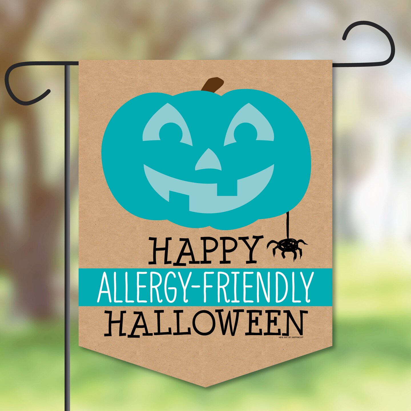 Big Dot of Happiness Teal Pumpkin - Outdoor Home Decorations - Double-Sided Halloween Allergy Friendly Trick or Trinket Garden Flag - 12 x 15.25 in