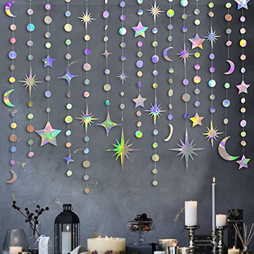 Star and Moon Garland Party Decoration Kit - Crescent and Twinkle Little Star Streamer Bunting Banner for Kids' First Birthday, Ramadan, EID Mubarak, Baby Shower, and Wedding Decor