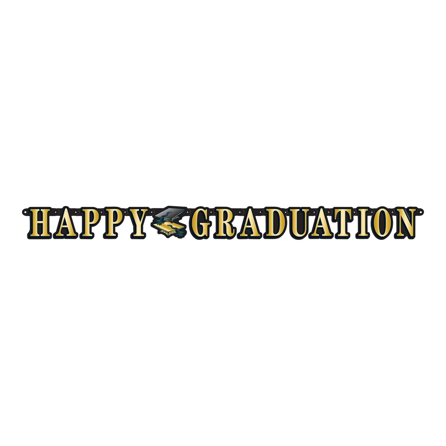 Beistle Pack of 12 Black and Gold &#x201C;HAPPY GRADUATION&#x201D; streamer 5&#x2019;