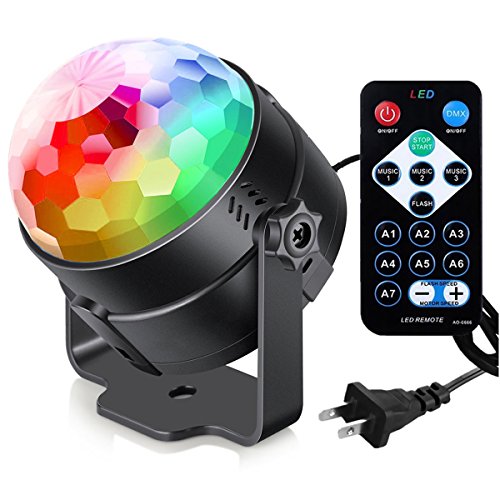 Sound Activated Party Lights with Remote Control - DJ Lighting Disco Ball Strobe Lamp with 7 Modes, Ideal for Home, Room, Dance Parties, Birthdays, Karaoke, Halloween, Christmas, Weddings, and Club Decorations