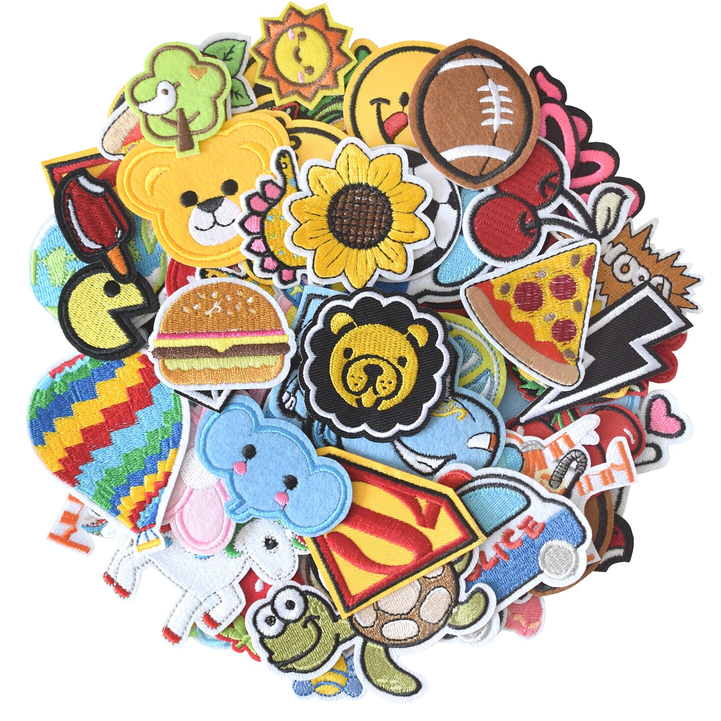 60Pcs Random Assorted Iron on Patches, Cute Sew on/Iron on Embroidered Applique Patches for Jackets, Hats, Backpacks, Jeans, DIY Accessories