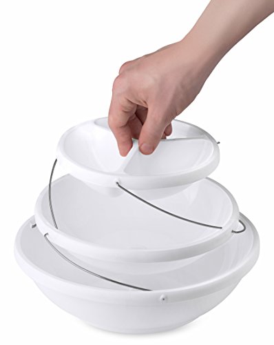 Collapsible Bowl, 3 Tier, The Decorative Plastic Bowls Twist Down & Fold Inside, Minimal Storage Space, Perfect for Serving Snacks, Salad and Fruit, The Top Bowl is Divided into Three Sections
