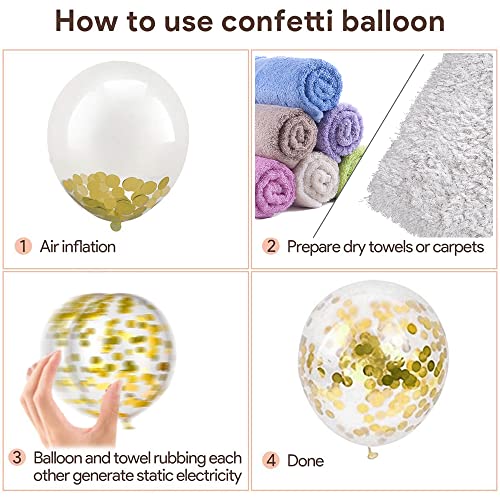 120 PCS White and Gold Confetti Balloons Garland Arch Kit - Includes 12in, 10in, and 5in Latex Metallic Balloons for Birthday, Wedding, Anniversary, Celebrations, Prom, and Bridal Party Decorations