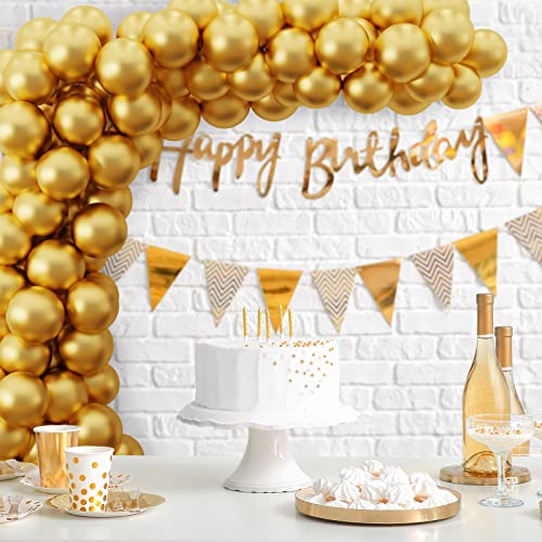 Gold Balloons, 120pcs 5 Inch Chrome Metallic Latex Gold Balloon for Party Supplies Birthday Anniversary Festival Baby Shower Wedding Engagement Decoration