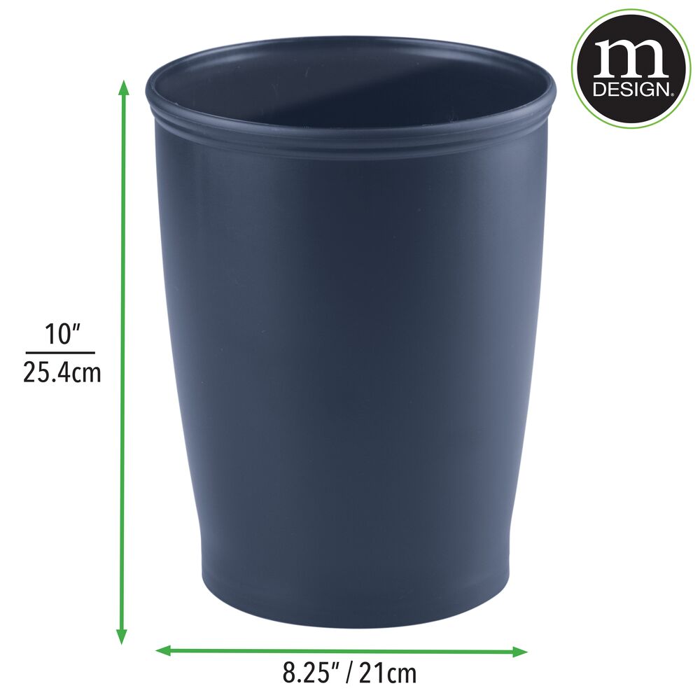 mDesign Small Plastic Oval Trash Can Garbage Wastebasket Black