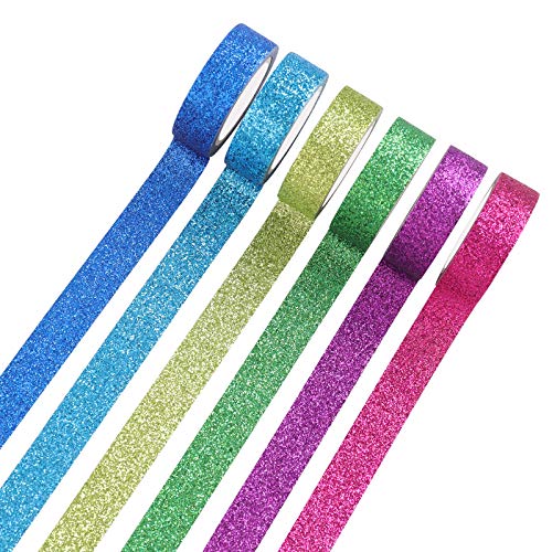 DIY Glitter Washi Tape Set 12 Rolls Colored Masking Tape Sparkle Decorative Tape for Art Scrapbooking Decor and Crafts (Dark)