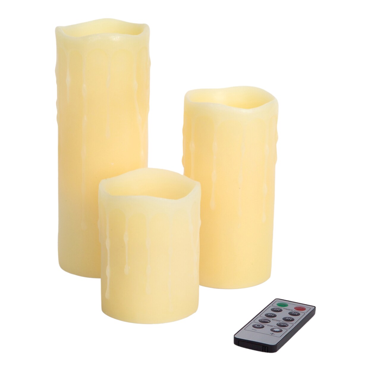 Melrose Led Remote Dripping Candles (Set Of 3) 3&#x22;Dx4&#x22;H,6&#x22;H,8&#x22;H Wax, Plastic