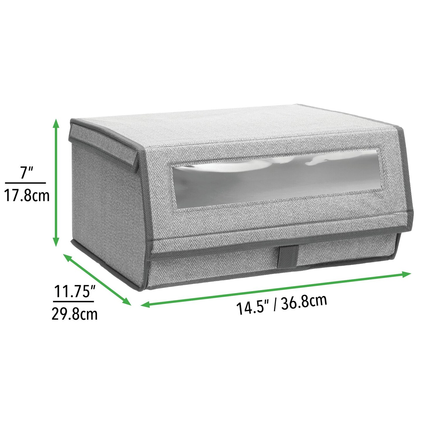 mDesign Fabric Shoe Storage Box, Clear Window, Hinged Lid - Gray