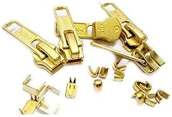 YKK® Vintage Zipper Repair Solution, YKK #5 Brass Slider 5 pcs, 10 Top Stops  and 5 Bottom Stops