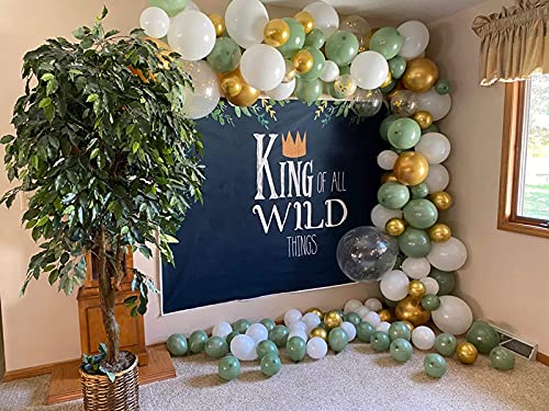 137PCS Sage Green Balloon Garland Arch Kit with White, Gold Confetti, Retro Green, and Gold Metallic Chrome Latex Balloons for Wedding, Birthday, and Baby Shower Decorations