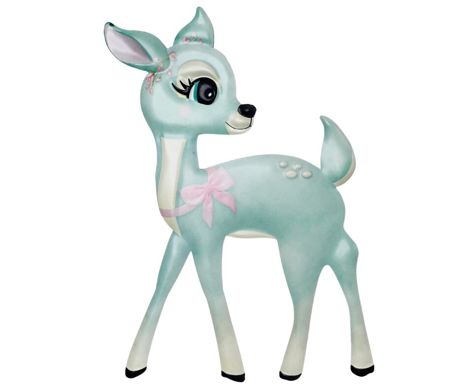 Enchanting 9.5&#x22;Lx13&#x22;H Embossed Metal Christmas Bambi Deer Sign in Mint Green-MD079650
