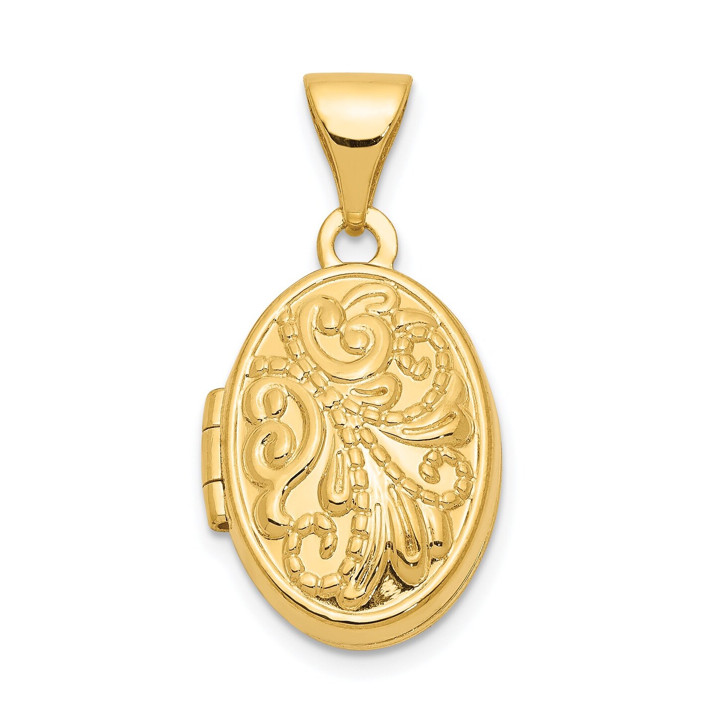 14K Yellow Gold Scrolled Oval Locket Pendant Jewelry 19.7mm x 10.9mm