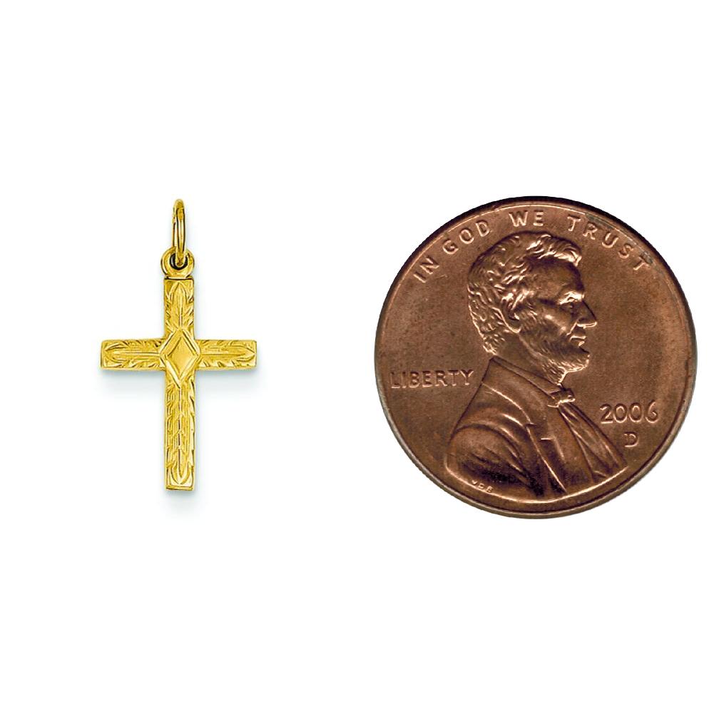 Unisex 14K Yellow Gold Polish Solid Small Crucifix Cross Religious Charm Pendant