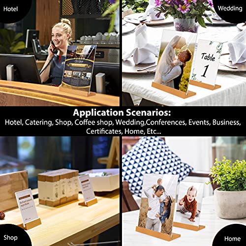 3 Pack 5x7 Acrylic Sign Holder Slant Back Design L Shape Clear Acrylic Frames Wood Base, Table Menu Display Stand Flyer Display for Desk Display (Optional 8.5x11/5x7 Inch L/T Shape)