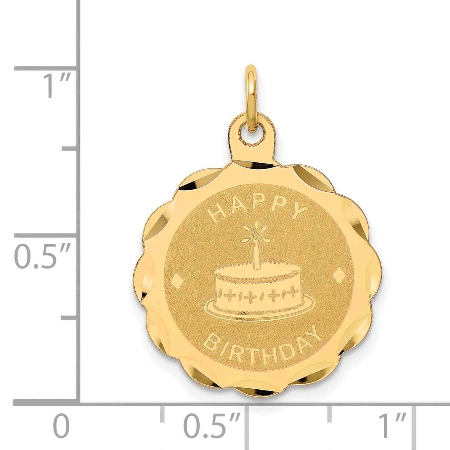 14K Gold Happy Birthday Cake Disc Charm Pendant Jewelry 26mm x 19mm