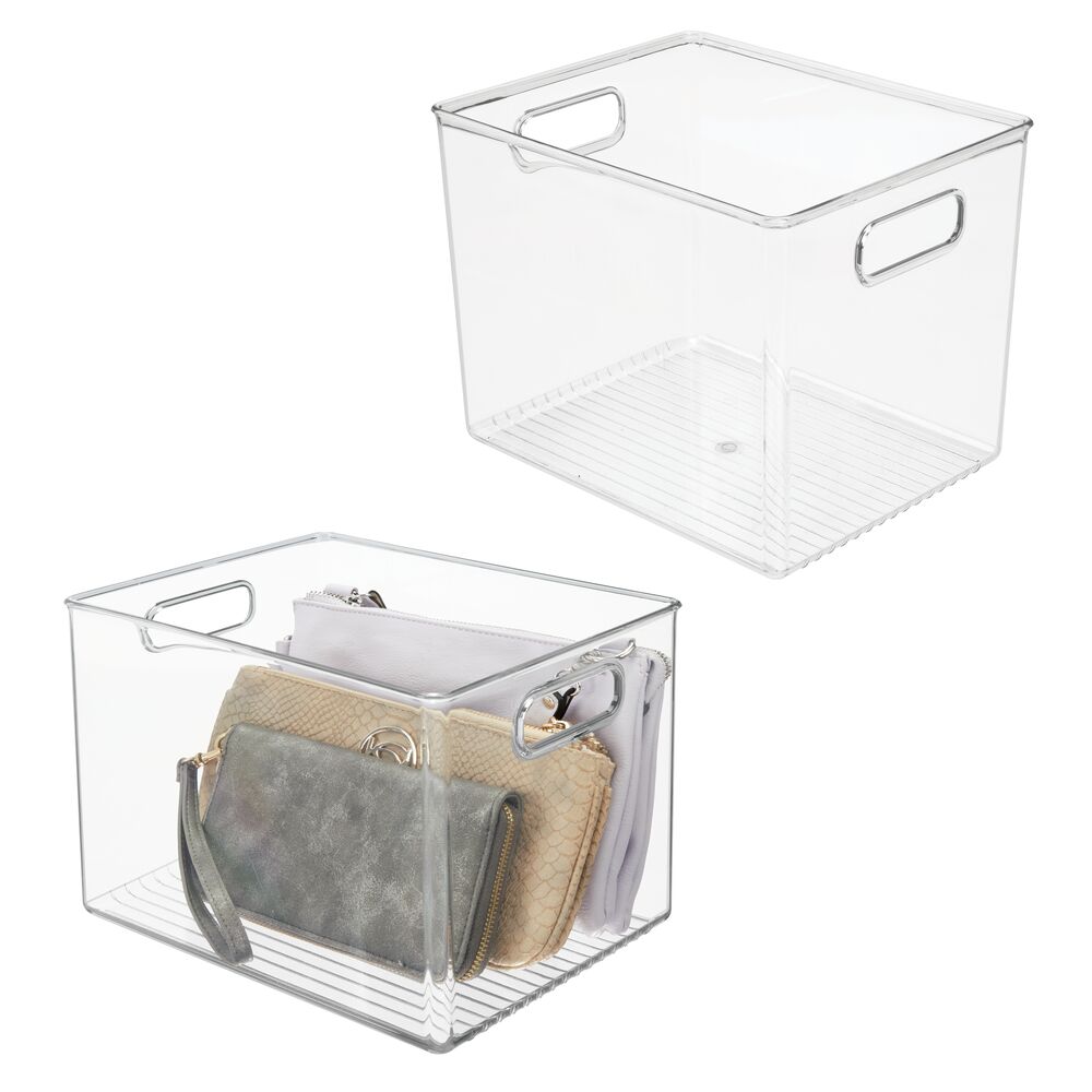 mDesign Small Plastic Kitchen Storage Container Bin with Handles, 2 Pack,  Clear