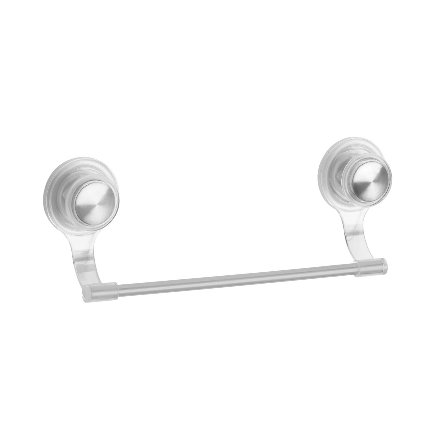 mDesign Wall Mount Suction Towel Bar Holder for Bathroom, 2 Pack - Clear/Brushed