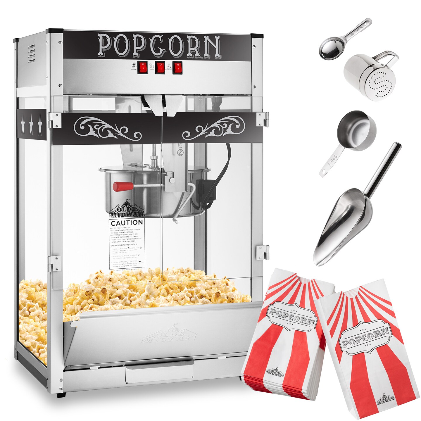 Olde Midway Commercial Popcorn Machine Maker Popper with Extra Large 16-Ounce Kettle