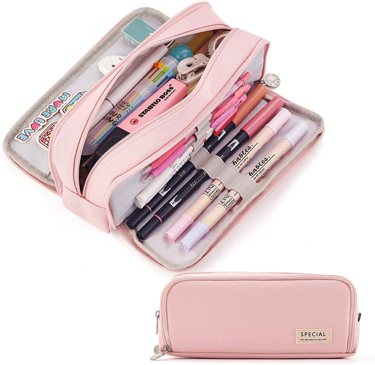 Large Capacity Zipper Pencil Case Pouch with 3Compartments Organizer Makeup  Bags
