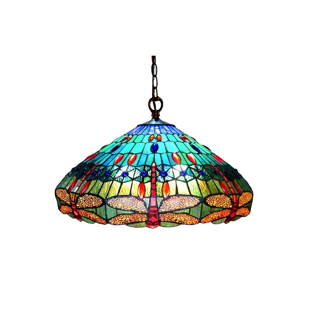 CHLOE Lighting SCARLET Tiffany-style 3 Light Dragonfly Hanging Pendant Lamp 24&#x22; Shade