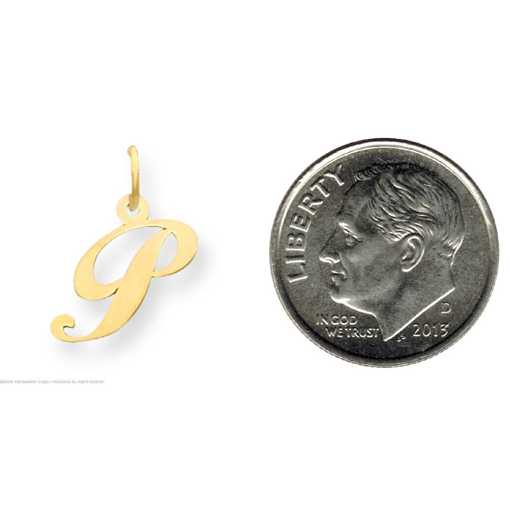 14K Yellow Gold Small Fancy Script Initial P Charm Jewerly 16mm x 13mm