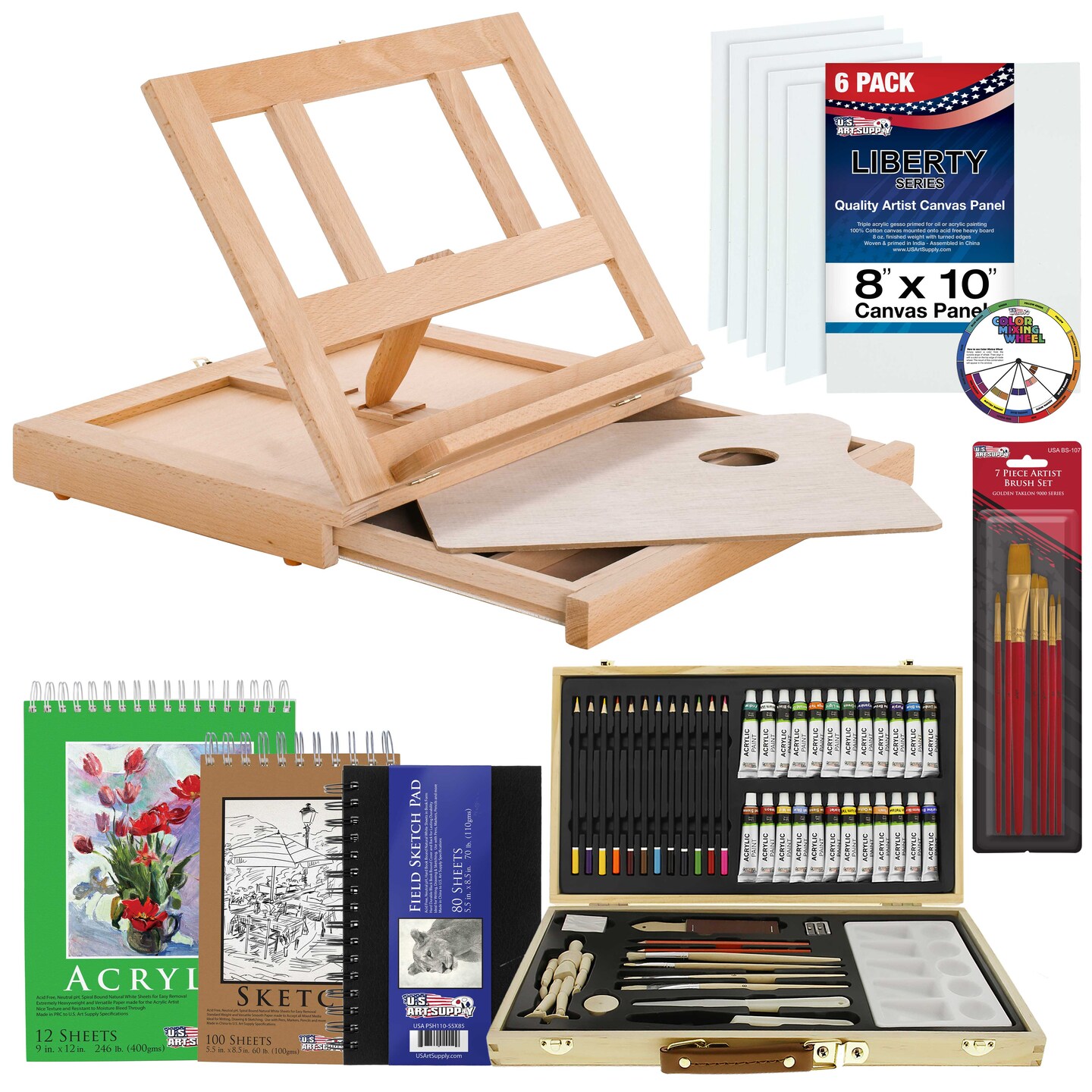 U.S. Art Supply 68Piece Artist Painting & Drawing Case Set, Wooden