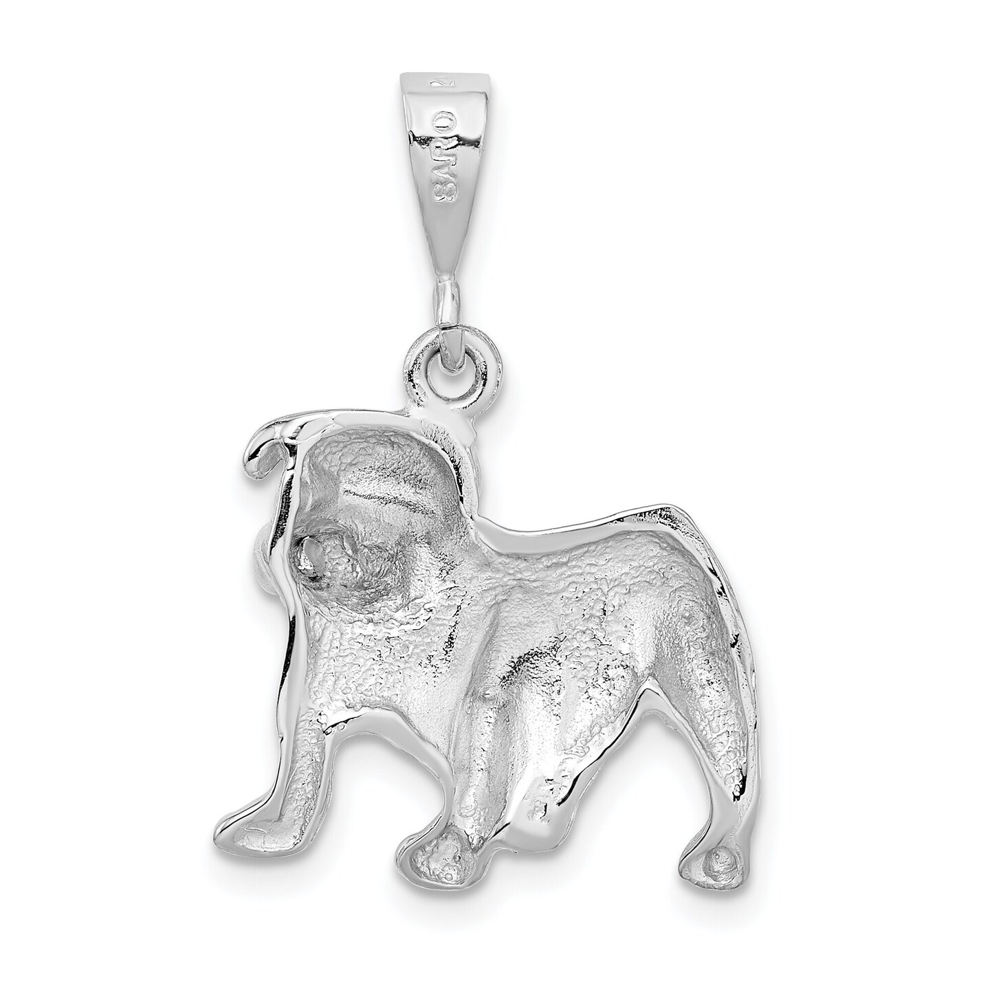 14K White Gold Bulldog Pendant Charm Dog Jewelry 29mm x 20mm