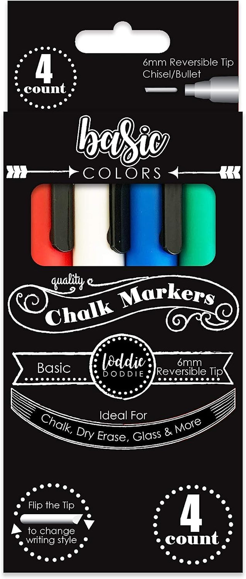 Liquid Chalk Markers, Dust Free Chalk Pens - Perfect for Chalkboards,  Blackboards, Windows and Glass, 6Mm Reversible Bullet & Chisel Tip  Erasable Ink (Pack of 24)