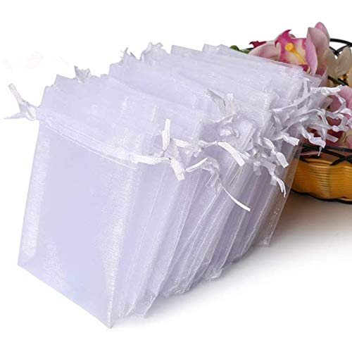 100PCS Premium Sheer Organza Bags, White Wedding Favor Bags, 4x4.72 Jewelry Gift Bags for Party, Jewelry, Christmas, Festival, Bathroom Soaps, Makeup Organza Favor Bags Wrapping Supplie