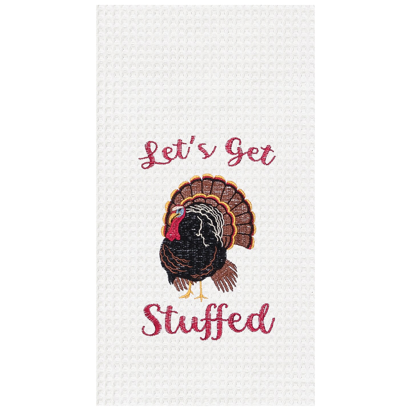 Let&#x27;s Get Stuffed Cotton Embroidered Waffle Weave Halloween Kitchen Towel Decor Decoration