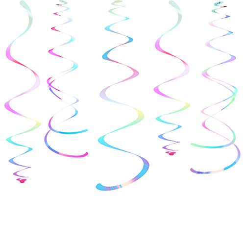 28-Pack White Hanging Swirl Decorations - Shimmering Transparent Plastic Streamers for Ceiling Party Decor