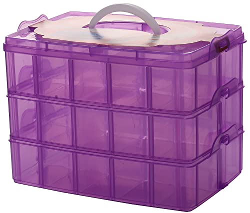 Bead Organizer,3-Tier Craft Organizers and Storage,Stackable Storage Containers with 30 Compartments Dividers for Washi Tape,Toy,Hair Accessories,Art Supplies,Fishing Tackle,Purple