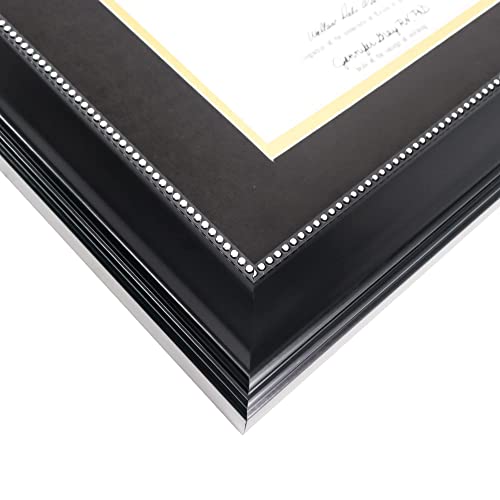 GraduationMall 8.5x11 Diploma Frame with Black over Gold Mat or Display 11x14 Document without Mat, UV Protection Acrylic, Black with Silver Beads