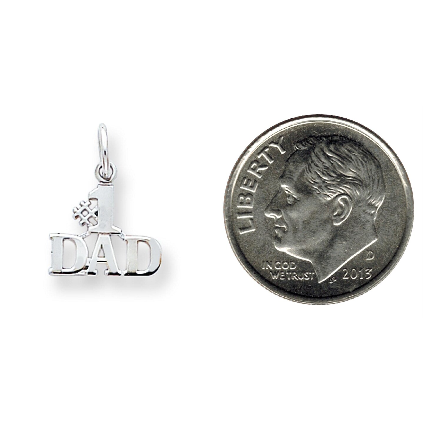 14K White Gold #1 Dad Charm Father Family Pendant Jewerly 17mm x 14mm