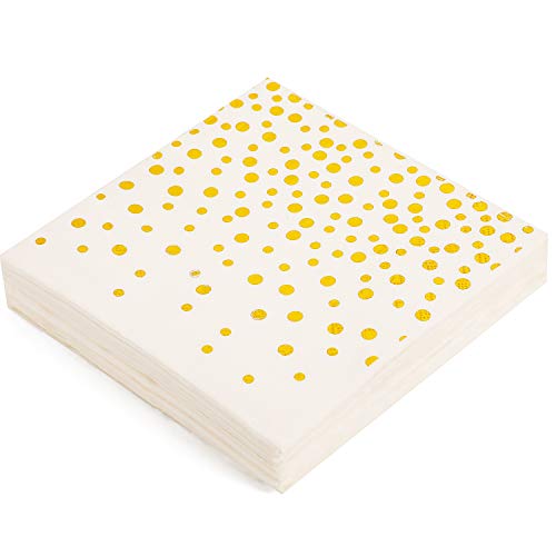 150 Pcs White and Gold Party Supplies Golden Dot Disposable Party Dinnerware Includes Paper Plates, Napkins, Knives, Forks, 12oz Cups, Banner, for Bridal Shower, Engagement, Wedding, Serves 25