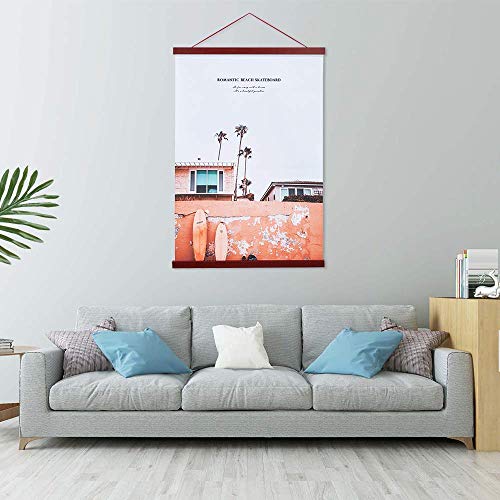 2 Pack Magnetic Poster Hanger Frame, 9x24 9x12 9x11 Light Wood Wooden Magnet Canvas Artwork Print Dowel Poster Hangers Frames Hanging Kit (Mahogany, 9&#x22;,2 Packs)