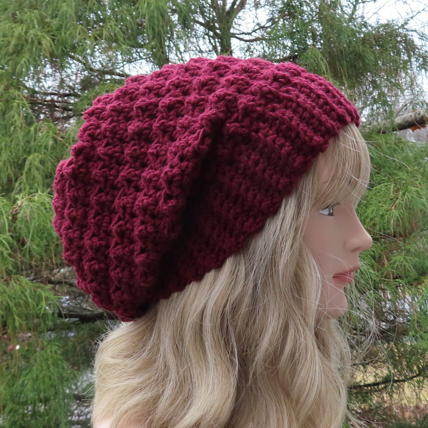 Oxblood Wine Crochet hat, Womens Slouchy Beanie, Slouchy Hat