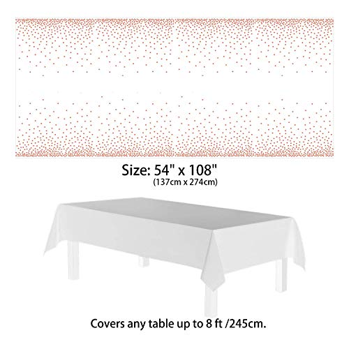4 Pack Plastic Tablecloths for Rectangle Tables, Waterproof Disposable Party Table Cloths with Rose Gold Dot, Table Covers for Decorations, Baby Shower, Birthday, Mothers Day, 54” x 108”