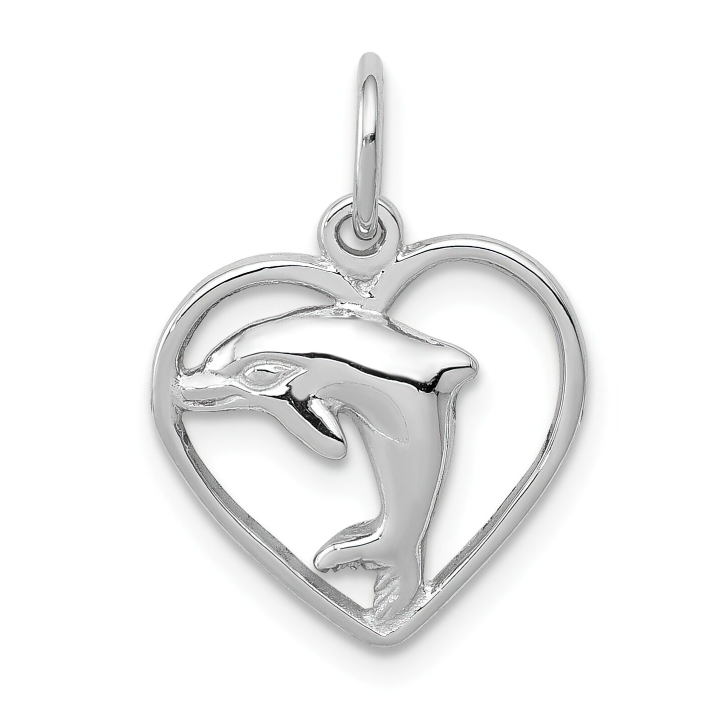 14K White Gold Dolphin Heart Charm Ocean Jewelry 19mm x 14mm