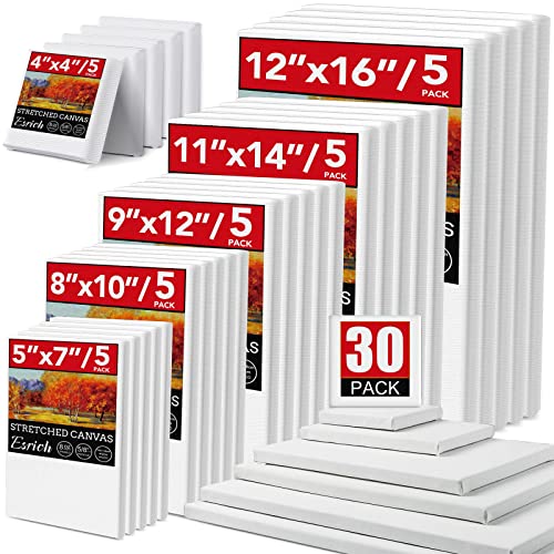 30 Pack Canvases for Painting with 4x4, 5x7, 8x10, 9x12, 11x14, 12x16, Painting Canvas for Oil &#x26; Acrylic Paint