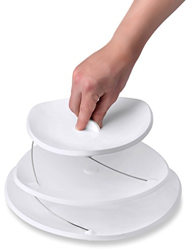 Collapsible Party Tray, 3 Tier, The Decorative Plastic Appetizer Trays Twist Down &#x26; Fold Inside, Minimal Storage Space, An Elegant Tray for Serving Sandwiches, Cake, Sliced Cheese and Deli Meat