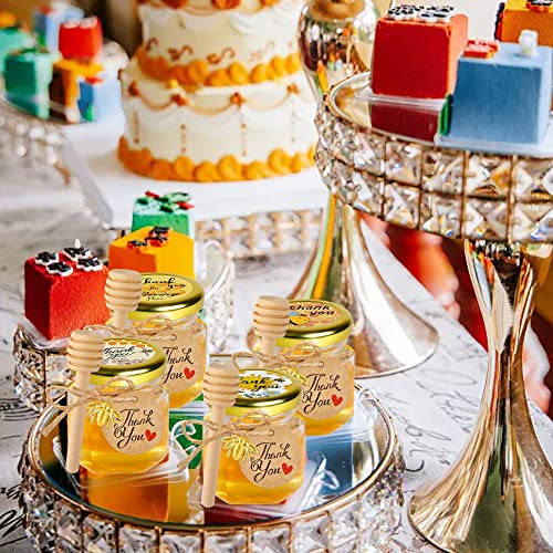 20 Pck Mini Glass Honey jars-1.5 oz, Hexagon Honey Jars with Wooden Dipper, Gold Lid, Bee Pendant, Rope-12m Mini Honey Jars with Lids, Perfect for Baby Shower, Wedding Favors, Party Favors