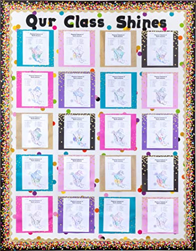 Colorful Confetti on Black Straight Rolled Border Trim - 50ft - Decorate Bulletin Boards, Walls, Desks, Windows, Doors, Lockers, Schools, Classrooms, Homeschool &#x26; Offices
