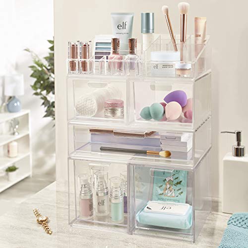 STORi Audrey Stackable Clear Bin Plastic Organizer Drawers | 2 Piece Set |  Or