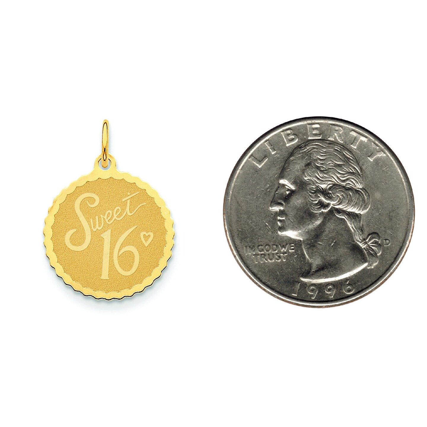 14K Yellow Gold Sweet 16 Disc Charm Jewelry Pendant 25mm x 18mm