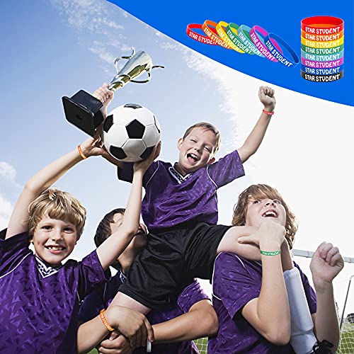 24PCS Star Student Wristbands-Color Star Student Silicone Bracelets,Star Student rubber Bracelets for School Classroom Teacher Recognition Award, Sports Office Education Activities Kids