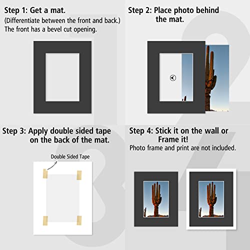 4 Ply Thickness 8x10 Photo Mat with 5x7 Opening, Signature Friendly - Great for Weddings, Baby Showers, Birthdays (Set of 10, Classic Black Color)