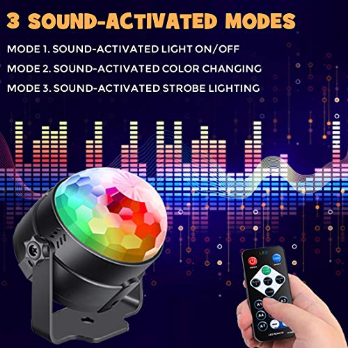 [2-Pack] RGB Disco Ball Lights with Remote Control, Sound Activated DJ Lighting, Strobe Lamps with 7 Modes for Home, Dance Parties, Bars, Karaoke, Christmas, Weddings, and Clubs